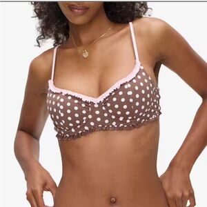 NWOT Frankie's Bikinis Lillie Brown Cocoa Dot Underwire Bralette with Pink Trim